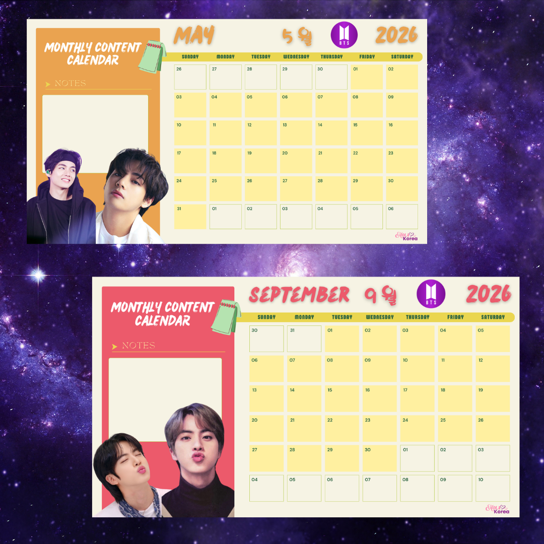Calendario BTS 2026 (Descarga Digital) Hola Korea
