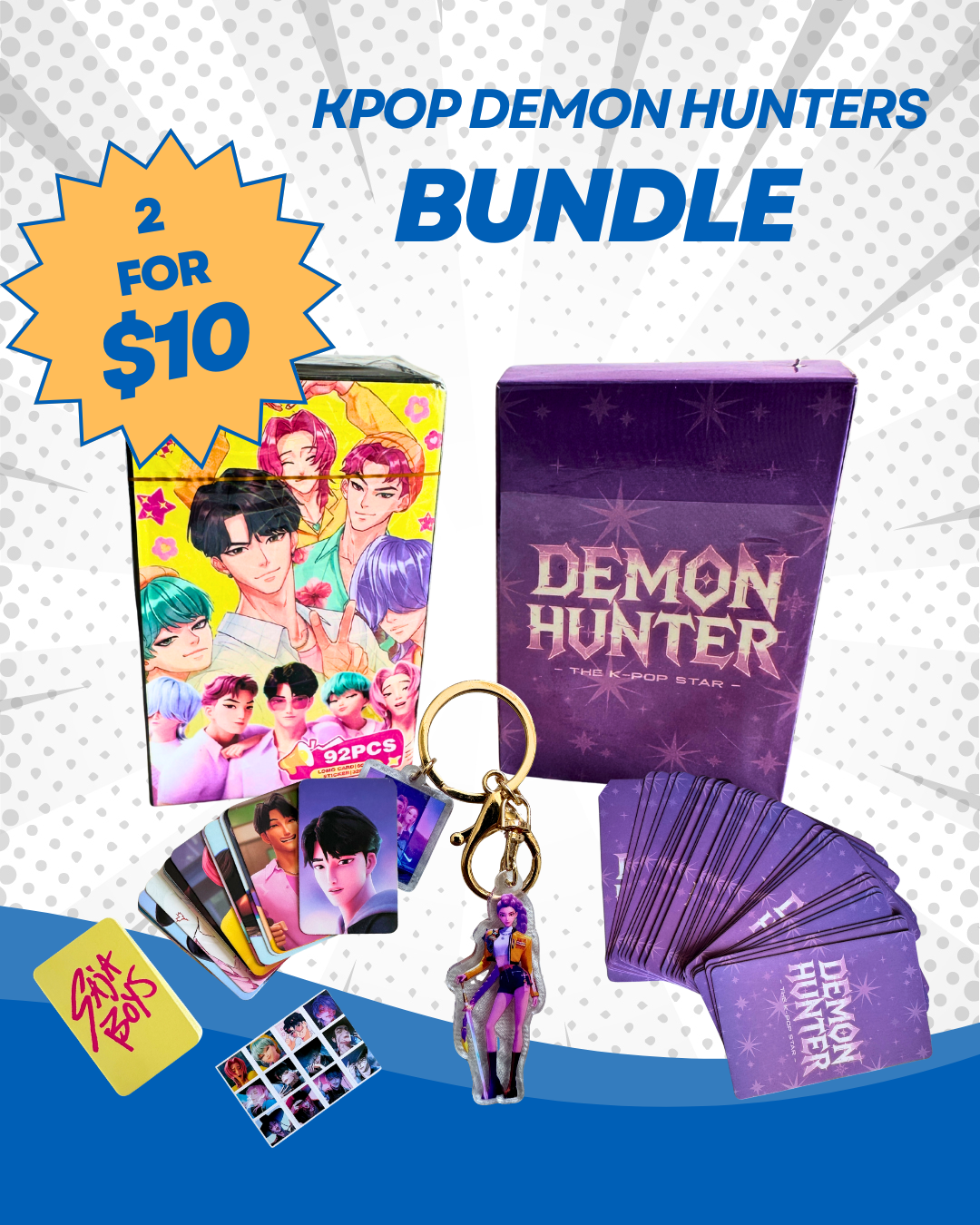 Kpop Demon Hunters Bundle - Collectible Cards & Keychain Hola Korea